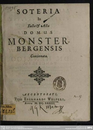Soteria in facta et acta domus Monsterbergensis concinnáta