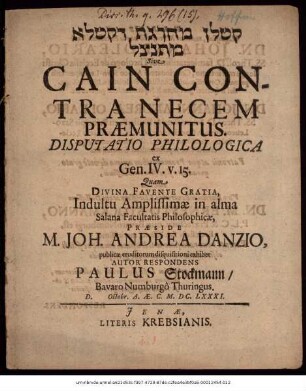 [...] Sive Cain Contra Necem Praemunitus : Disputatio Philologica ex Gen. IV. v. 15.