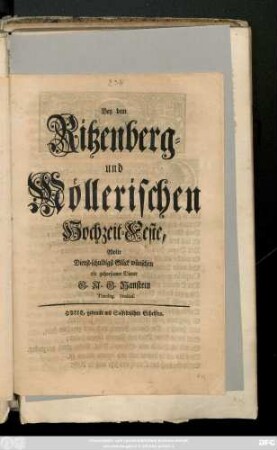 Bey dem Ritzenberg- und Möllerischen Hochzeit-Feste