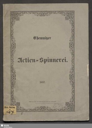 Prospect, Subscriptionsbedingungen und Entwurf zum Statut der zu errichtenden Chemnitzer Actien-Spinnerei