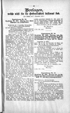Vorlagen welche nicht für die Oeffentlichkeit bestimmt sind., 7. Dezember 1898
