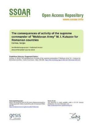 The consequences of activity of the supreme commander of "Moldovan Army" M. I. Kutuzov for Romanian countries