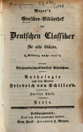 Anthologie aus Fr. v. Schiller's Werken, 2. Prosa