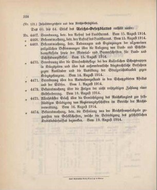 Nr. 121: Inhaltsverzeichnis aus dem Reichs-Gesetzblatt