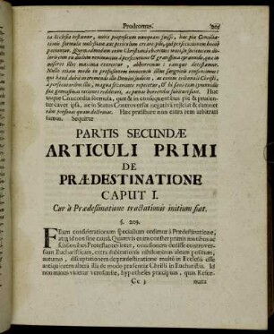 Partis Secundæ Articuli Primi de Prædestinatione.