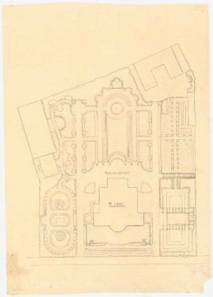 Villengarten: Grundriss eines Villengartens mit Gebäudeumrissen 1:250; Vermerk