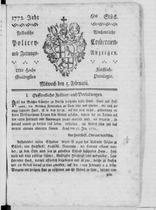 6tes Stück, Ausgabe vom 5. Februarii 1772