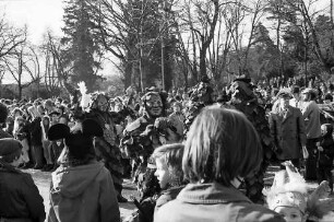 Freiburg: Freiburger Fasnet 1977 [Zunft und Zuschauer am Straßenrand]