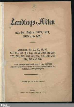 2.1922/26,3: Landtags-Akten / Vorlagen