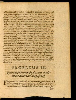 Problema III. Quomodo primarum Qualitatum duae dicantur Activae, & duae passivae?