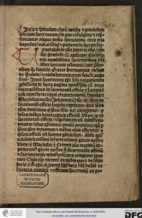 Speculum sacerdotum de tribus sacramentis principalibus