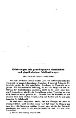 Erfahrungen mit grundlegenden chemischen und physikalischen Schülerübungen