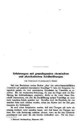 Erfahrungen mit grundlegenden chemischen und physikalischen Schülerübungen