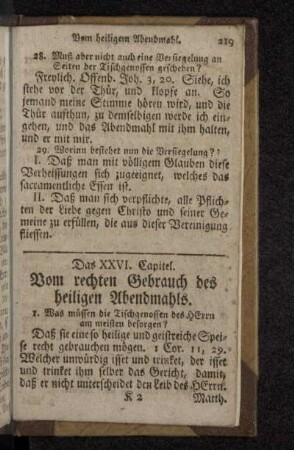 Das XXVI. Capitel. Vom rechten Gebrauch des heiligen Abendmahls.