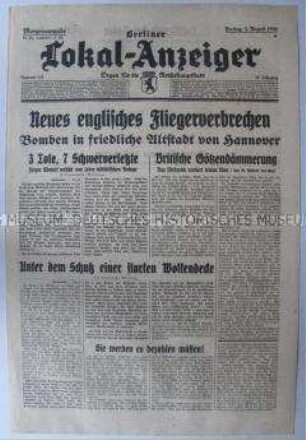 Tageszeitung "Berliner Lokal-Anzeiger" u.a. über einen britischen Luftangriff auf Hannover