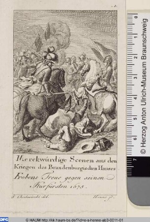 Merckwürdige Scenen [...], Titelblatt: Frobens Treue gegen seinen Kurfürsten 1675.