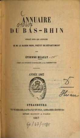 Annuaire du Bas-Rhin. 1867