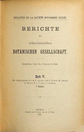 Berichte der Schweizerischen Botanischen Gesellschaft : = Bulletin de la Société Botanique Suisse. 5. 1895