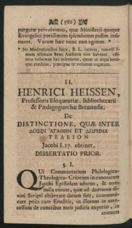 II. - HENRICI HEISSEN De Distinctione, quae inter