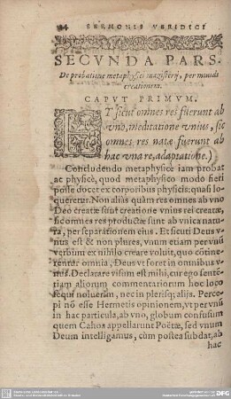 Secunda Pars. De probatione metaphysei magisterij, per munde creationem.