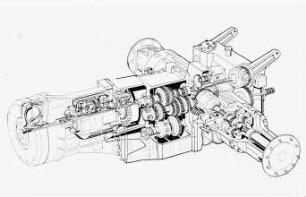 Schemazeichnung: Traktor, Antriebs- und Anbausystem, Getriebe