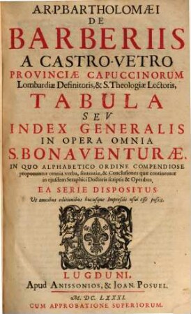 Tabula seu index generalis in opera omnia S. Bonaventurae