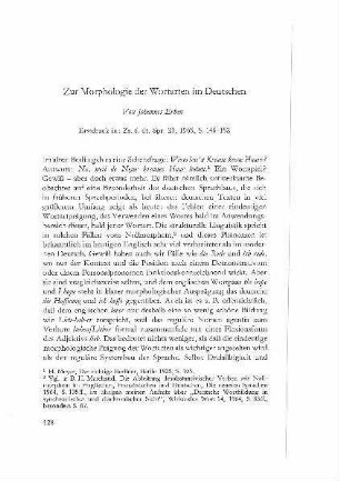 Zur Morphologie der Wortarten im Deutschen