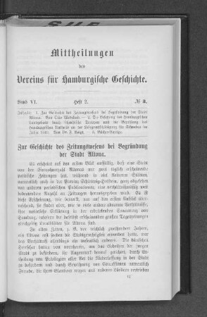 Zur Geschichte des Zeitungswesens bei Begründung der Stadt Altona.