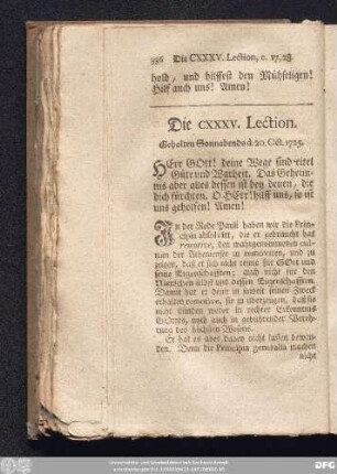 Die CXXXV. Lection. Gehalten Sonnabends d. 20. Oct. 1725.