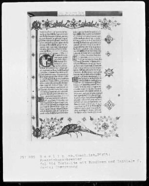 Franziskanisches Brevier — Initiale C, darin Chorgesang, Folio 184recto