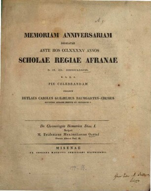 Memoriam anniversariam dedicatae ante hos ... annos Scholae Regiae Afranae ... pie celebrandam indicit, 1838