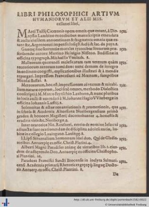 Libri Philosophici, Artivm Hvmaniorvm, & Alii Miscellanei libri.