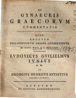 De Gynaeceis Graecorvm Commentatio
