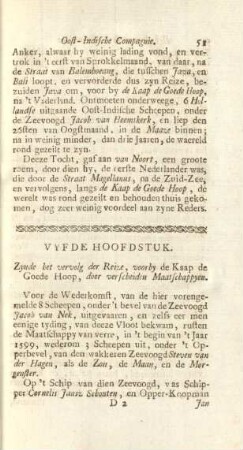 Vyfde hoofdstuk. Zynde het vervolg der reize, voorby de Kaap de Goede Hoop, ...
