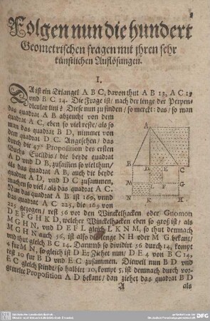 Folgen nun die hundert Geometrischen fragen mit ihren sehr künstlichen Auflösungen.