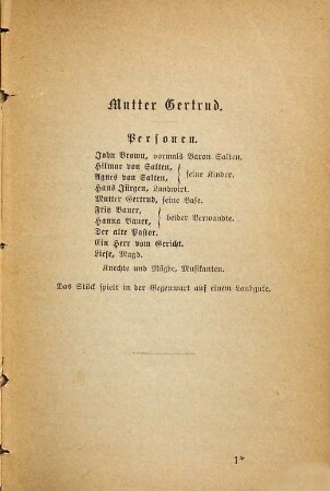 Mutter Gertrud Schauspiel in vier Aufzügen
