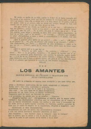 Los amantes : Monólogo original de Lecornu y traducido por Julio Castellanos