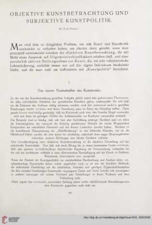 1: Objektive Kunstbetrachtung und subjektive Kunstpolitik