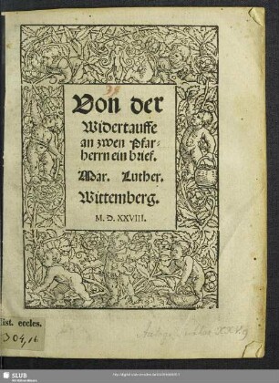 Von der Widertauffe an zwen Pfar=herrn ein brief.