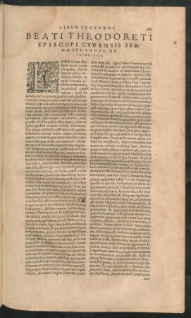 Beati Theodoreti Episcopi Cyrensis Sermo Secundus, De Principiis.