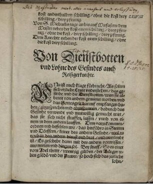 Von Dienstbotten und Lohne des Gesindes auch Reisigerknechte