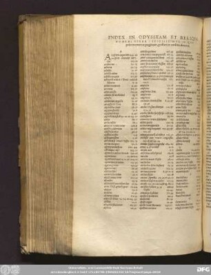 Index In Odysseam Et Reliqua Homeri Opera Copiosissimus, In Quo prior numerus paginam, posterior versum denotat.