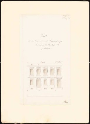 Potsdamer Bürgerhäuser. Bauaufnahmen (sog. Ziller-Mappe) um 1850. Wohnhaus Charlottenstraße 101 (Baujahr 1782): Aufriss Vorderansicht Fassade (Maßstabsleiste)
