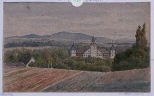 Das Schloss in Hermsdorf (Ottendorf-Okrilla) bei Dresden (nach Brand 1729 als Barockschloss errichtet), Blick nach Nordosten