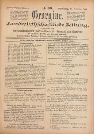 Zweiundsechzigster Jahrgang. No. 39. Insterburg, 27. September 1894.