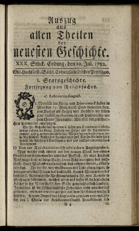 XXX. Stück. Coburg, den 22. Jul. 1752.