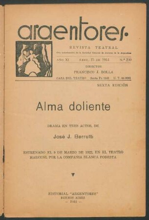 1944023900: Alma doliente : [drama en tres actos]