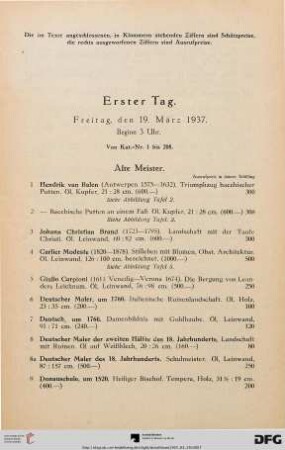 Erster Tag. Freitag, den 19. März 1937. Beginn 3 Uhr (Nr. 1-208)