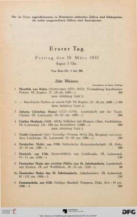 Erster Tag. Freitag, den 19. März 1937. Beginn 3 Uhr (Nr. 1-208)