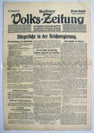 Titelblatt der "Berliner Volks-Zeitung" zur Bildung der neuen Reichsregierung